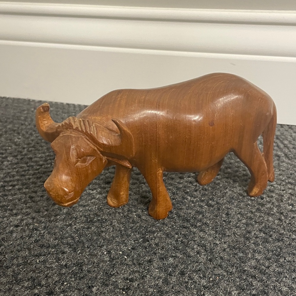 Lot of 3 Hand carved wooden animals safari elephant water buffalo rhino - Picture 4 of 7